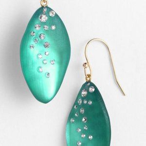 Alexis Bittar Hand-Sculpted Crystal-Lucite Long Leaf / Leaflet Drop Earrings